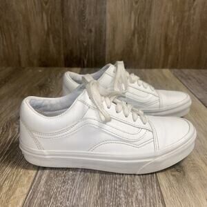 VANS Classic Old Skool White Leather Sneaker Skate Shoes US Size M 4.5 / W 689+3